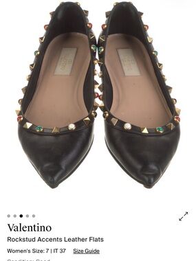 Valentino Black Leather Pointed Flats with Multicolor Studs - size 7